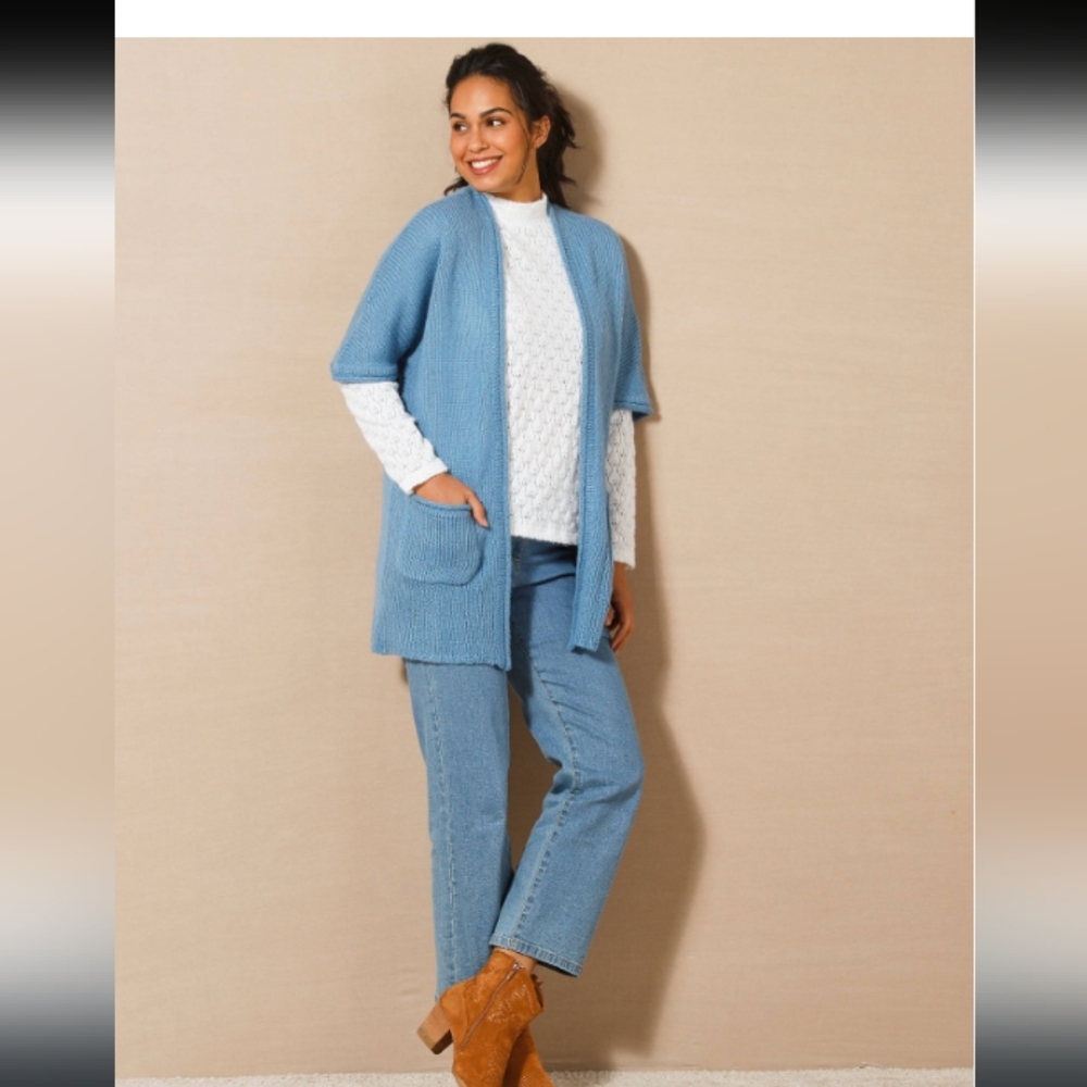 Vintage Anthropologie Light Blue Open Front Cardigan SZ Large